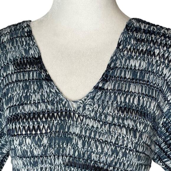 Eileen Fisher Brushstroke Cotton Tape Sweater Blue V-Neckline Size Small Petite - Picture 5 of 13